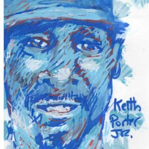 Keith Porter portrait in blues, red and white on art paper