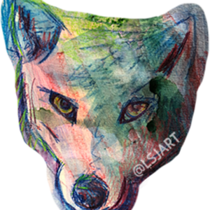 arctic fox in rainbow colors as a sticker by artist Lee Suzanne Jordan