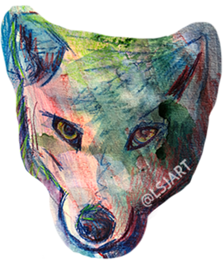 arctic fox in rainbow colors as a sticker by artist Lee Suzanne Jordan