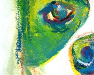 close up of boston terrier dog portrait showing detail of ink and watercolor