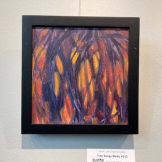 purple trees in the woods at a orange yellow sunset. Study for Tree Songs #212
