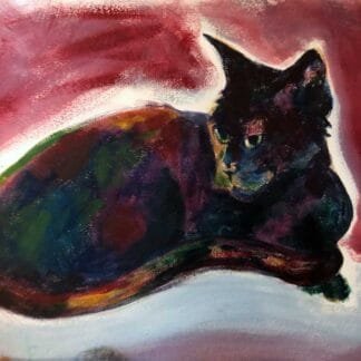 black cat on a red background.