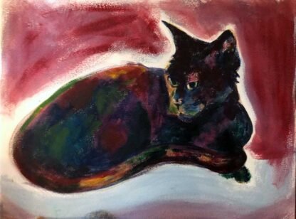 black cat on a red background.