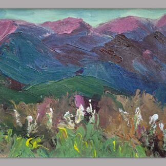 North Georgia Dreaming - abstract mountain landscape, purple and blue mountains view from a field of flowers