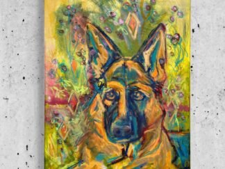 German Shepard portrait on a concrete wall