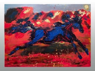 Wild Spirits #09 - blue horse on a red background