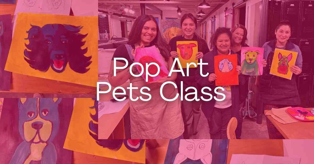 Pop Arts Pet Class happy people holding pet paintings