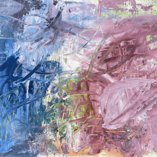 Abstract Experiment 2021 is a blue and pink abstract painting