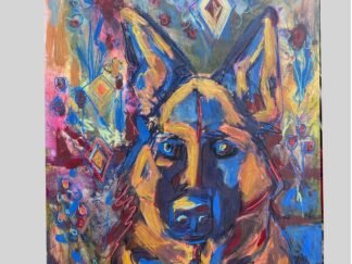 Festive Friend German Shepard enhanced print with symbols and added colors.