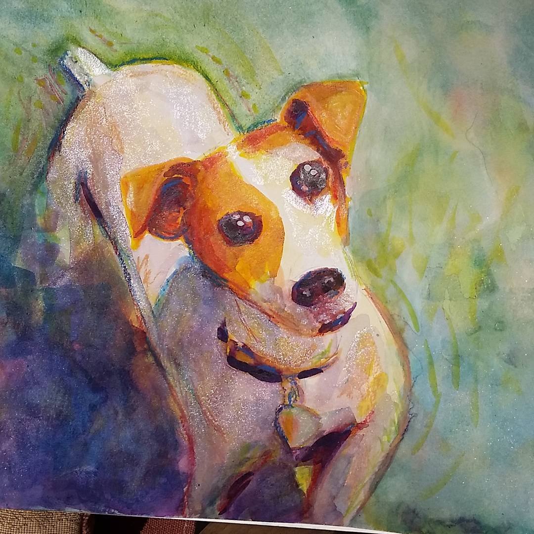 Jack is a high energy terrier. This is a watercolor portrait of him.